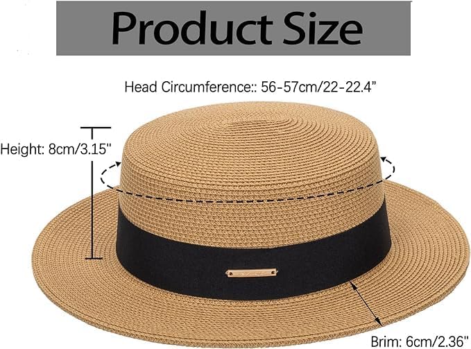 Women Beach Straw Sun Hat - Summer Classic Boater Sun Hat Panama Short Brim Fedora for Party Travel(S/M) - Image 4