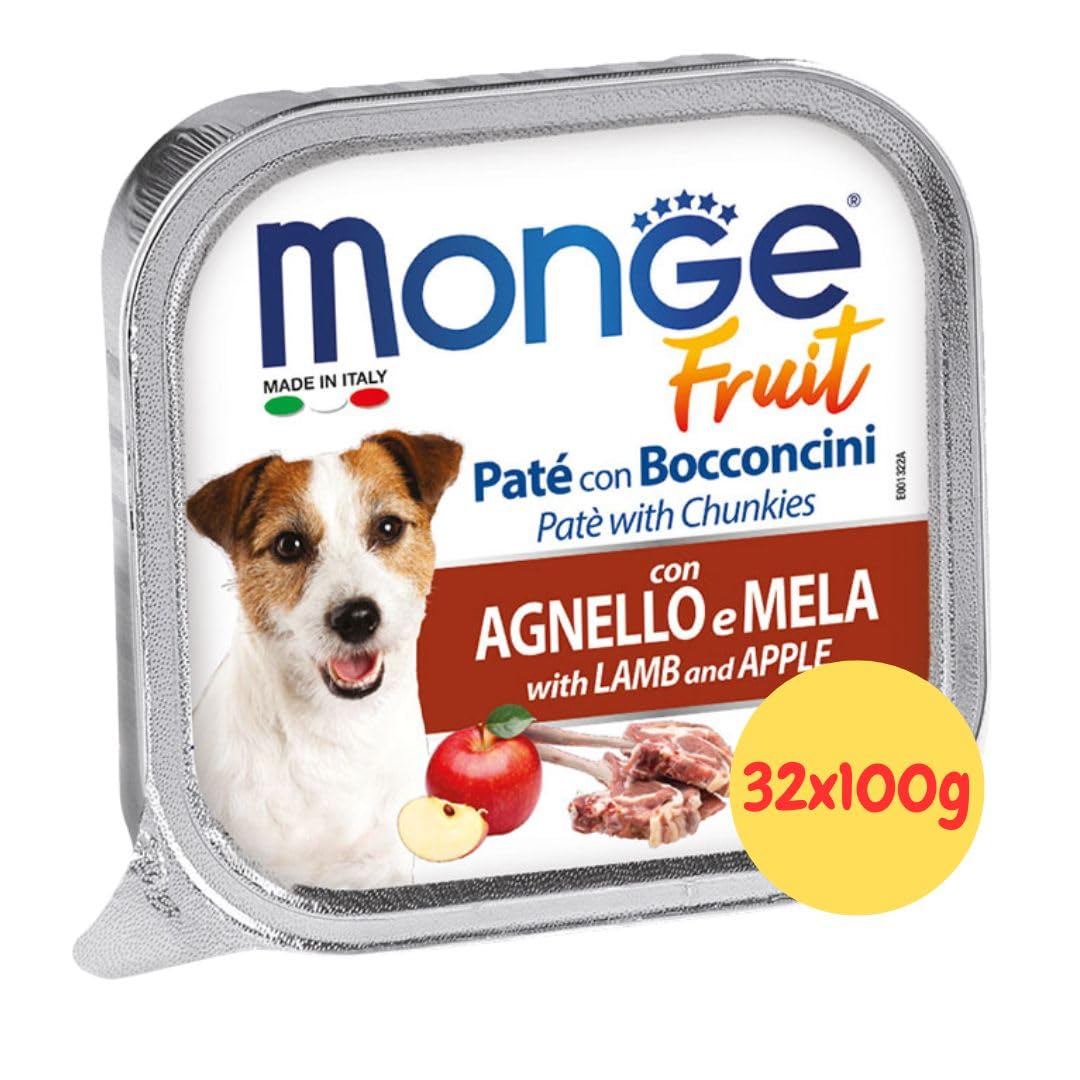 Monge Fruit Umido Cane Paté e Bocconcini con Agnello e Mela - 32x100g