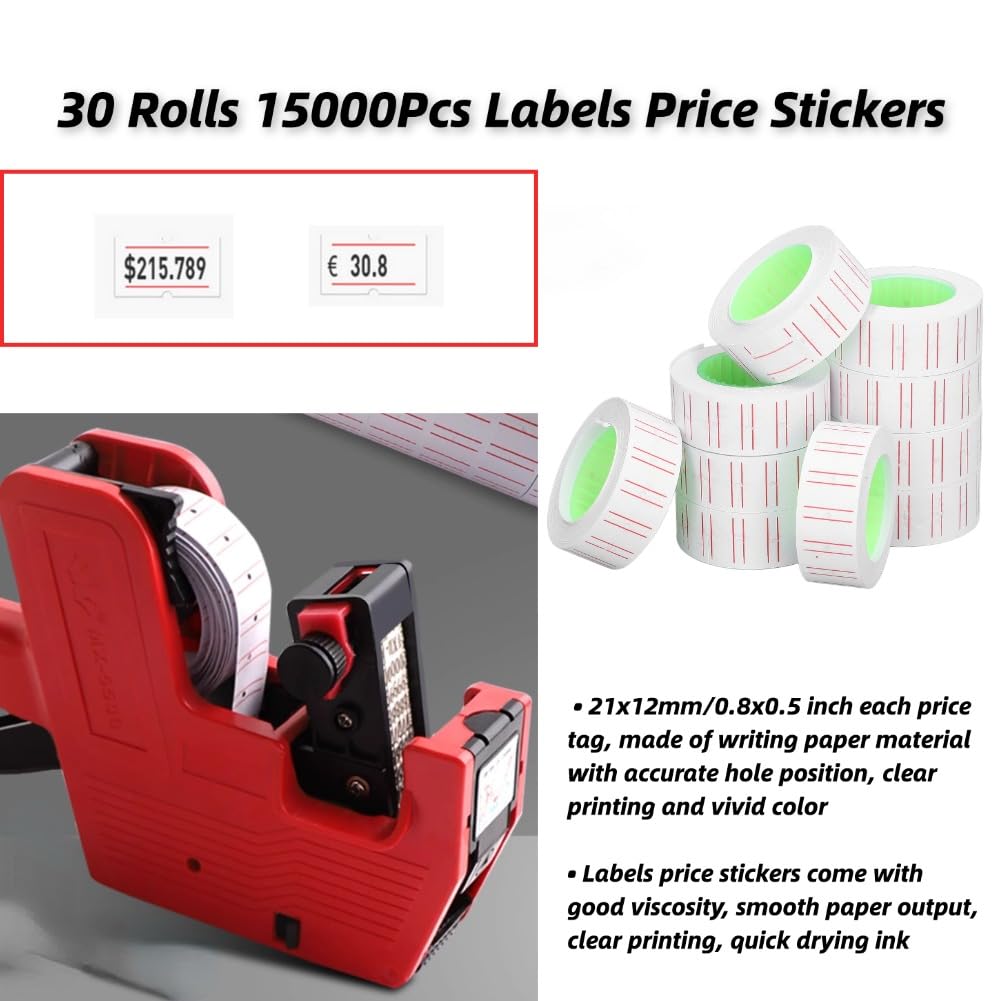 30 Rouleaux 15000 Pièces étiquettes Prix Autocollants 21x12mm Simple Rangée étiquette Papier étiquettes de Prix pour MX5500 Pistolet étiqueteuse