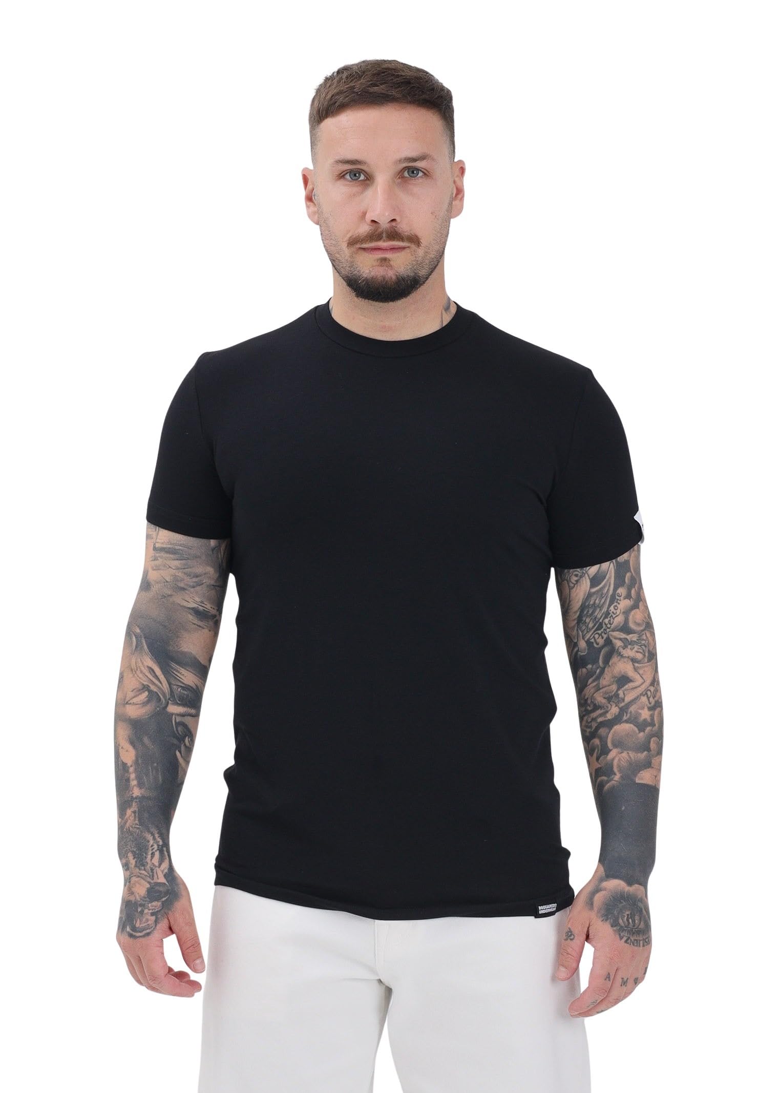DSQUARED2 Camiseta de manga corta negra para hombre y mujer con parche logo