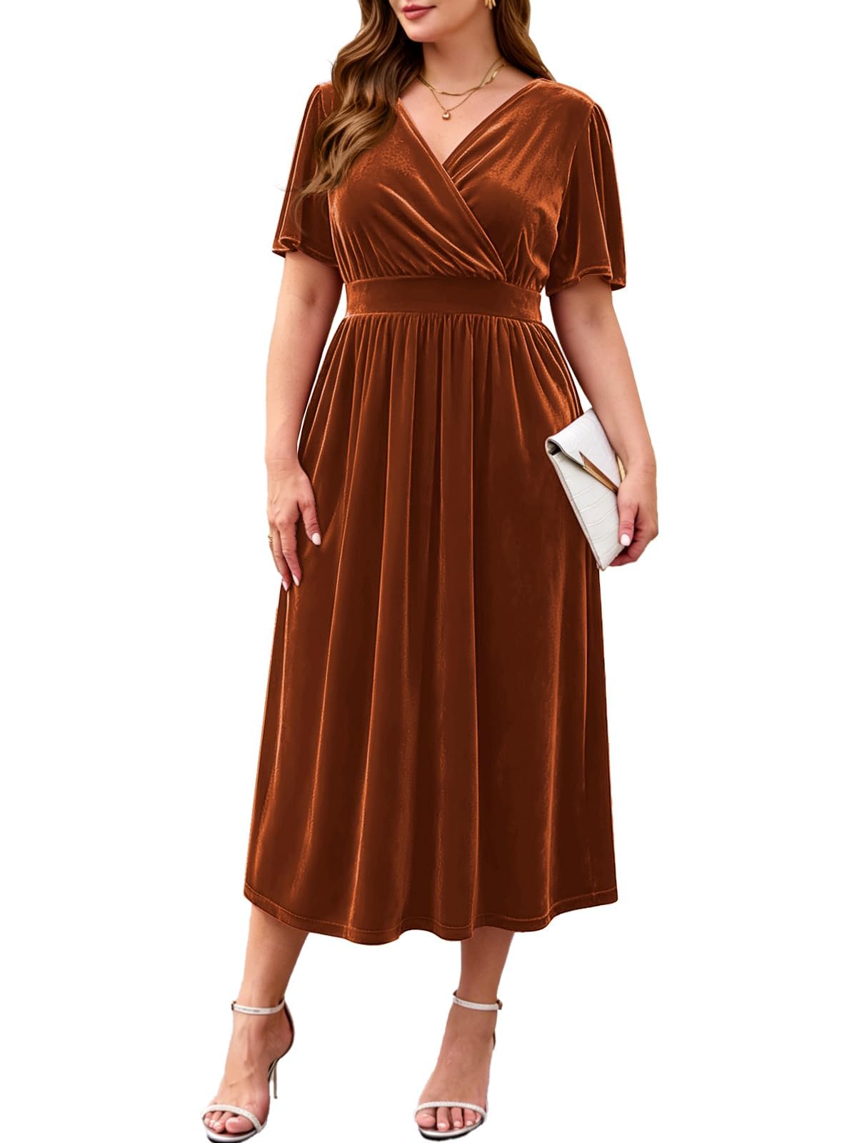 BELAROI Women Velvet Dress Plus Size Cocktail Fall Wedding Guest Dress