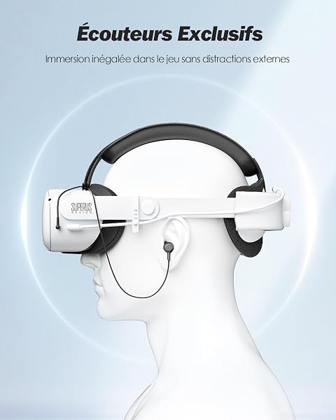 SUPERUS Batterie Sangle pour Quest 2, avec Écouteurs, Remplacement Sangle Élite pour Meta/Oculus Quest 2 Accessoires - Prolonge Le Temps de Jeu et Réduit la Pression sur la Tête - 3