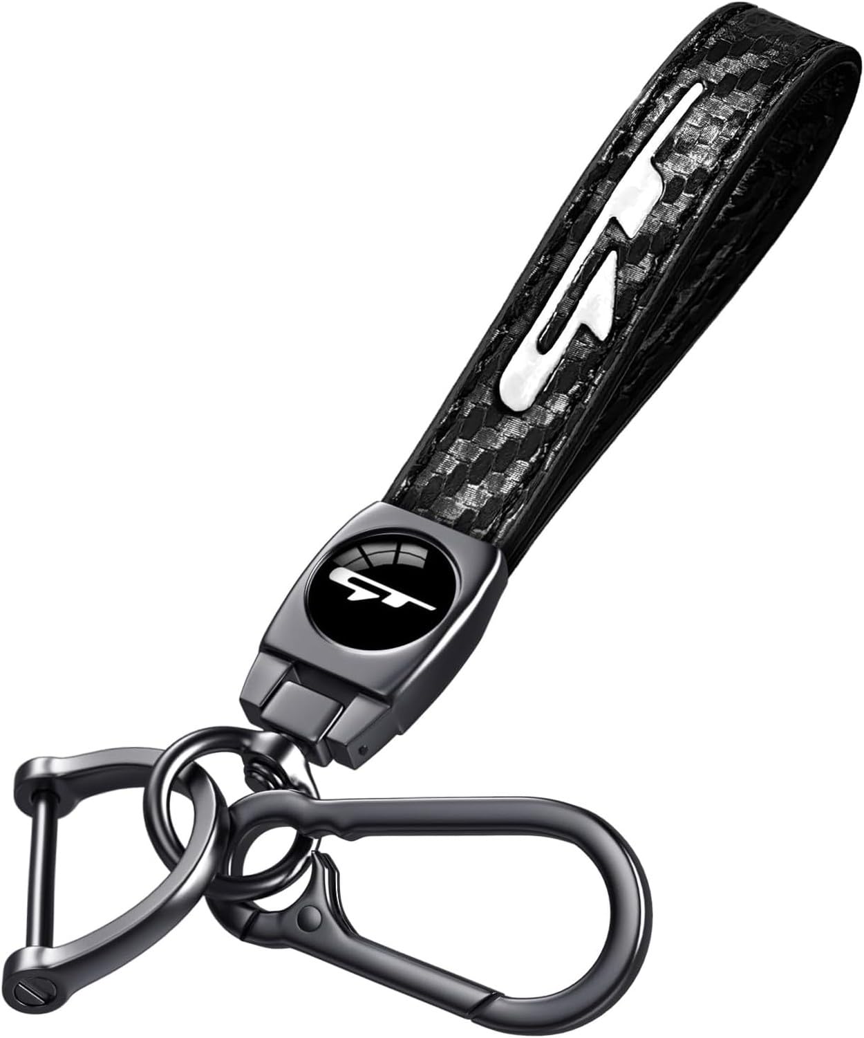 GYFGRTQ Leather Keychain for Compact Saloon Cars 2021 2024 Black Metal Oval Ring Car Accessory Gifts, White GT, 2.6 Inch-Carbon Fiber