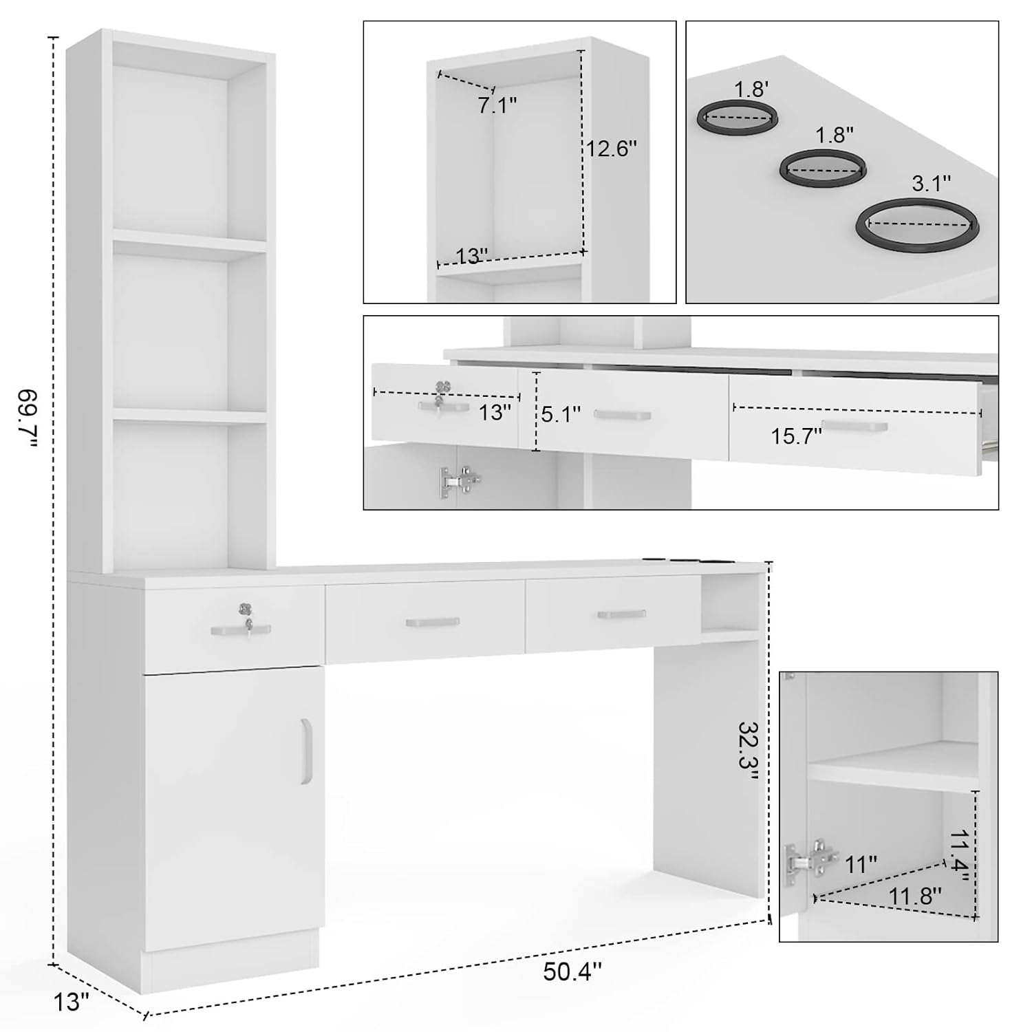 Paddie Barber Salon Station Wall Mount Hair Styling Salon Equipment Set Beauty Spa Furniture Set, Lockable Left Shelf, Mirror not Included(White) : Beauty & Personal Care