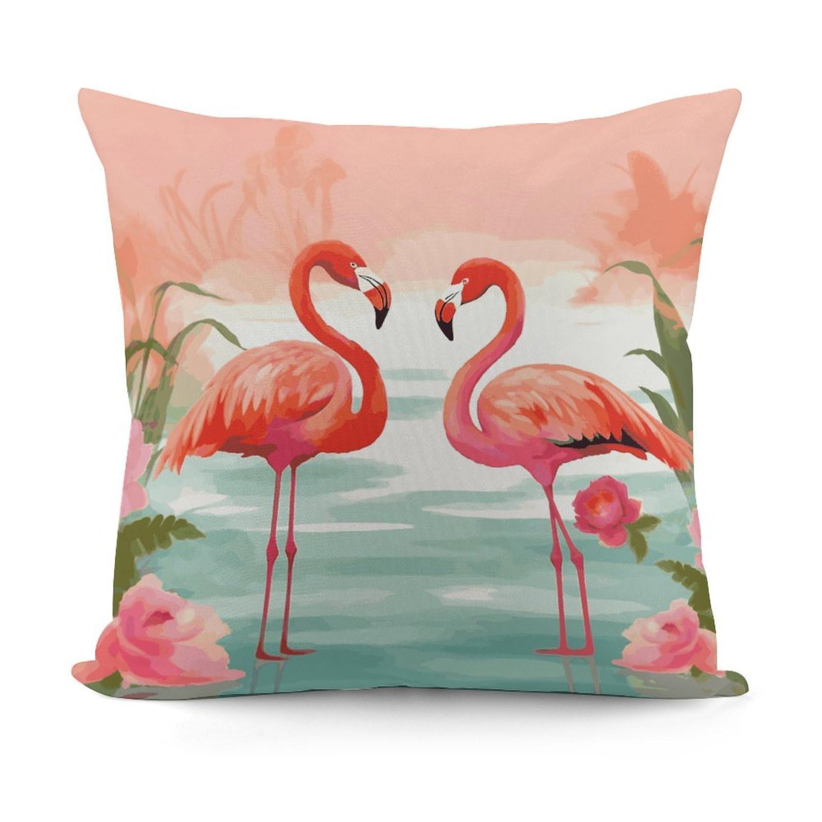VstaDank Two Red Flamingos Throw Pillow Covers 18x18 Inch Soft Couch Home Decor Cushion Cover Comfortable Plush Square Cushion Case Farmhouse Decorative Pillowcase for Living Couch
