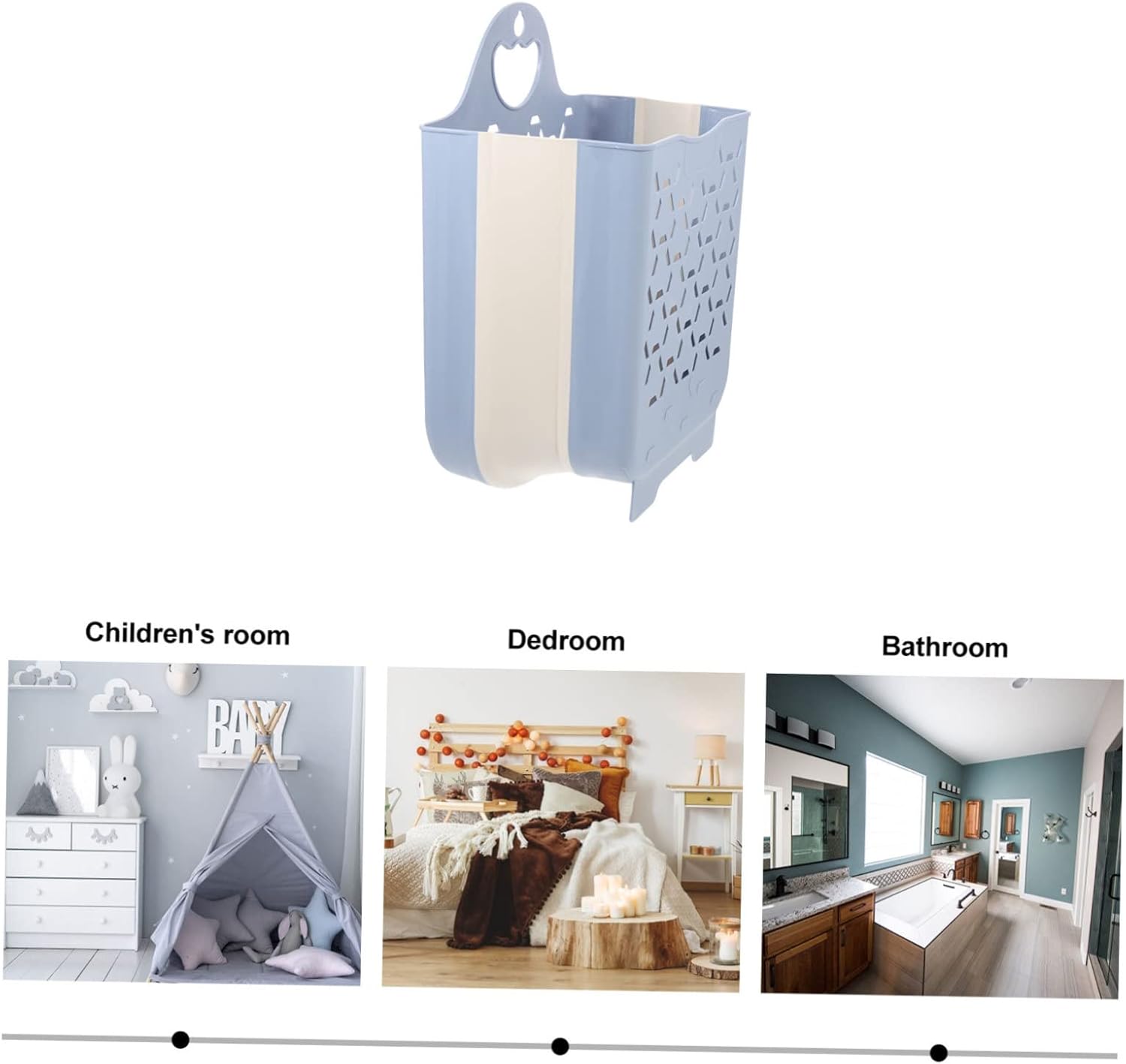 Amosfun Wall Mount Laundry Basket Clothes Hamper with Handle Medium Gray Blue PP Tpe Material Space Saving Storage for Bedroom Bathroom Dorm