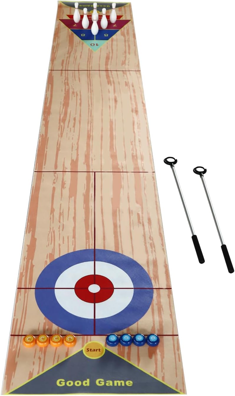 Shuffleboard Curling zestaw do zabawy dla dzieci i dorosłych, 2 puttery, 8 shuffleboards, 6 butelek do kręgli, gra rodzinna