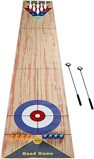3 in 1 Bowling Shuffleboard Tischset Shuffleboard Table Top Game Tragbares Curling Spiel mit 2 Putter 8 Shuffleboards 6 Bowling Flaschen 1 Bahnmatte Outdoor Spiele für Familienabende, Party