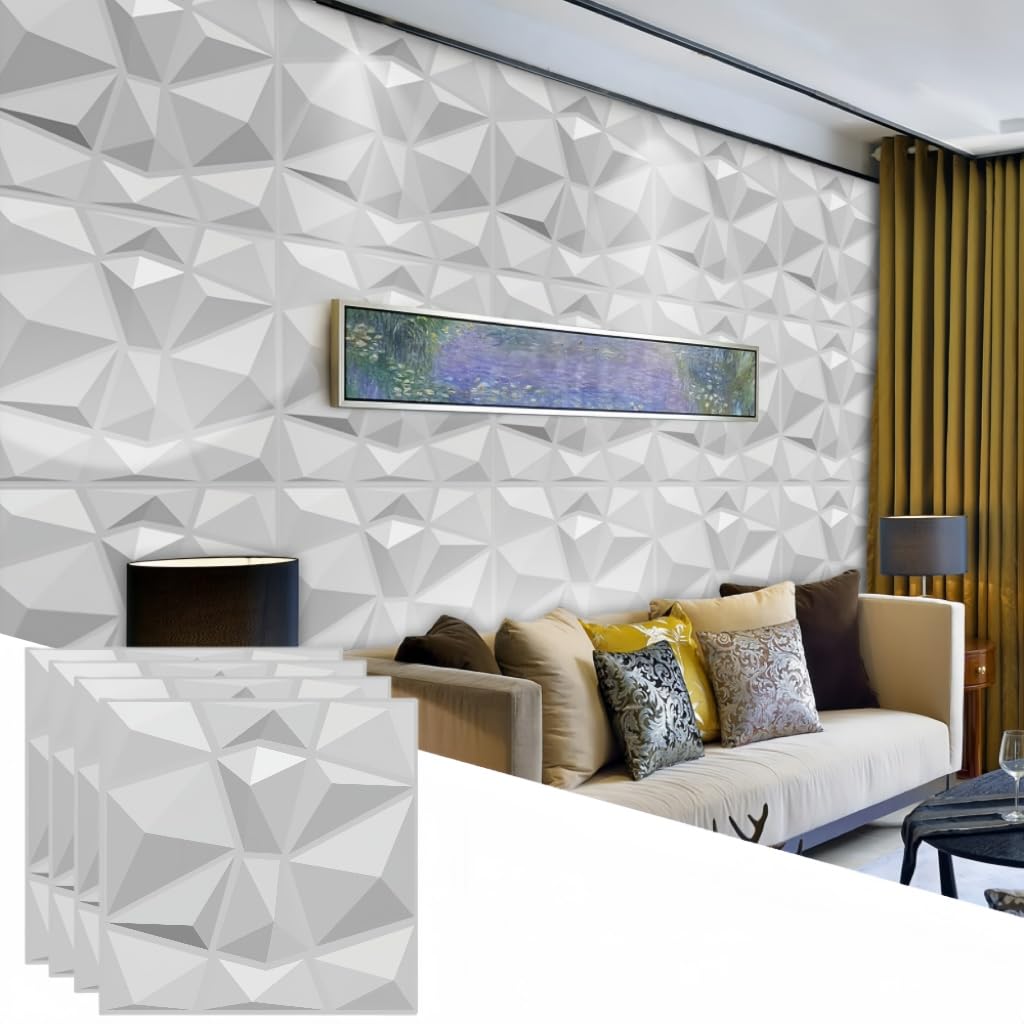 XQLY 16 PCS 3D Wall Panels 30 x 30cm(11.8''), Diamond Design Decorative 3D Wall Panels, PVC Flame Retardant, Moisture and Mildew Proof, Suitable for Living Room, Bedroom and Hotel