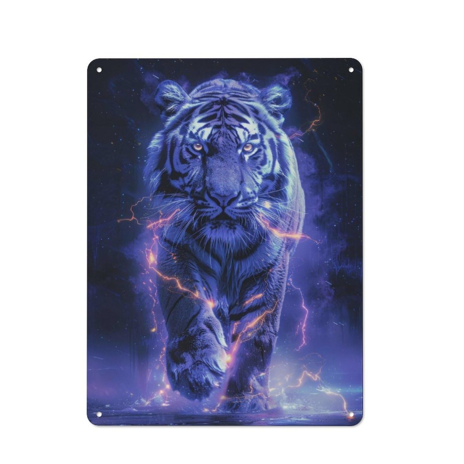 Junmoney White Tiger Space Animal Metal Wall Sign 40X30cm, Rustic Decor For Hallway Wall, For Metal Sign Collectors, For Garage And Workshop Walls