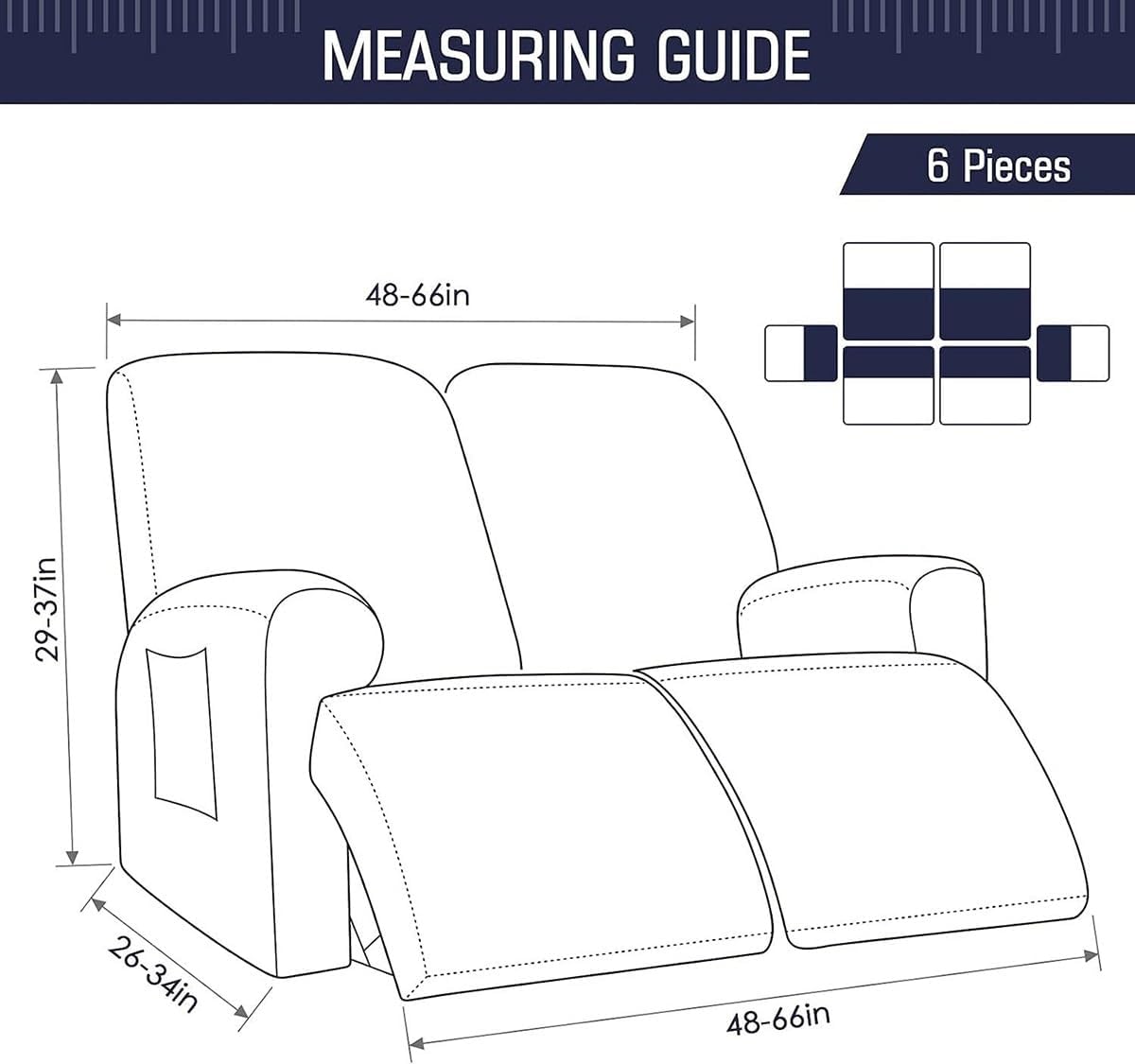 Recliner Cover Slipcovers 4/6/8 Pieces Stretch Jacquard Lazy boy Recliner Sofa Cover 1/2/3 Seat Recliner Couch Covers with Side Pocket Washable Furniture Protector for Living Room ( Color : #10 , Size