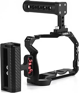 Camnoon Camera Cage + Top Handle + Side Grip Kit Aluminum Alloy Video Cage with Cold Shoe Mount Numerous 1/4 Inch Threads Replacement for Canon R7 Camera