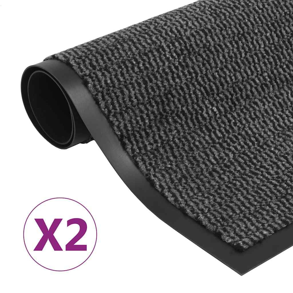 Lot de 2 tapis d'entrée rectangulaires avec nœud - Gris - 90 x 150 cm