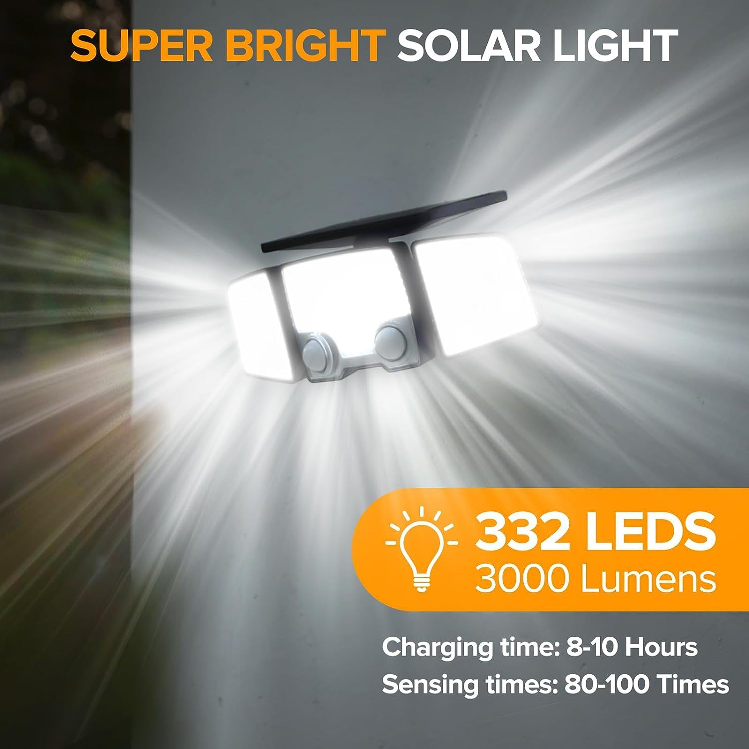 Lumisky Set di 2 faretti solari a 3 teste nere RAYLITE – Luce LED potente, bianco, orientabili con rilevatore di movimento, ideali per fissare giardino, terrazza ed esterno