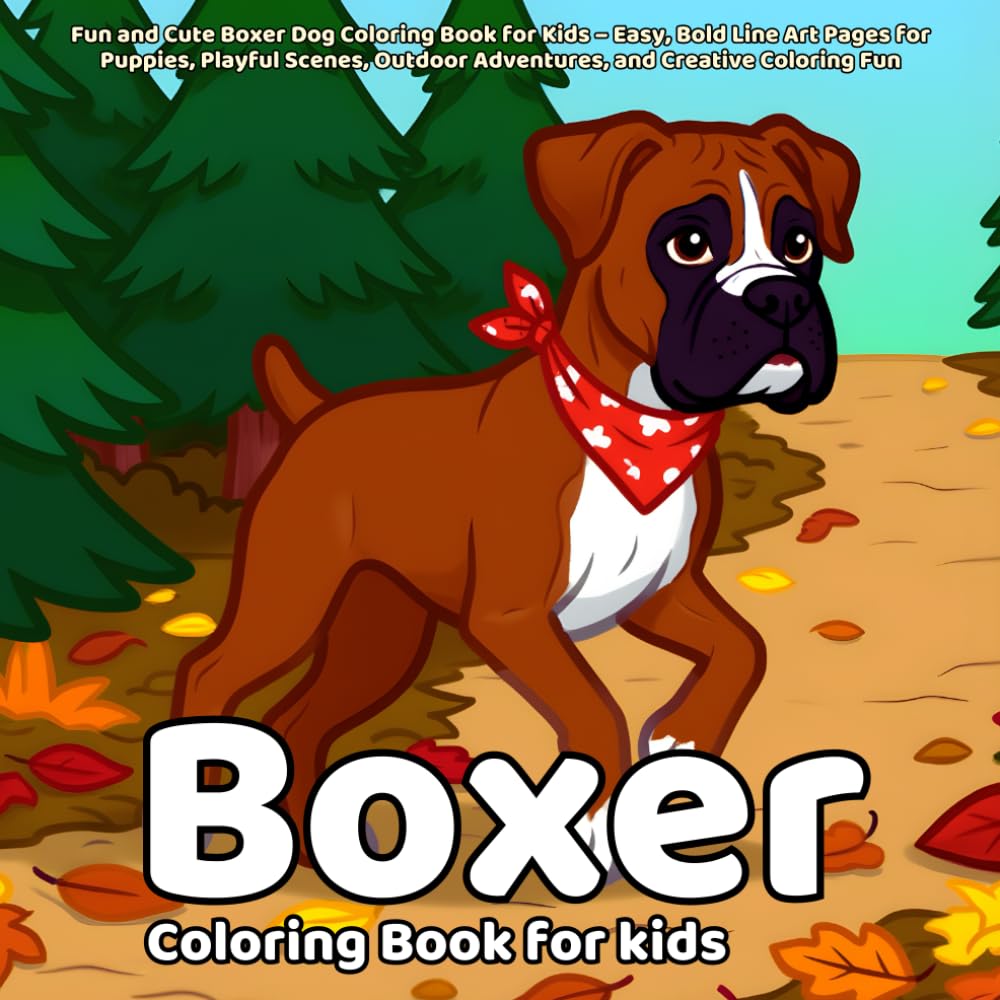 Boxer Coloring Book: Fun and Cute Boxer Dog Coloring Book for Kids – Easy, Bold Line Art Pages for Puppies, Playful Scenes, Outdoor Adventures, and Creative Coloring Fun (Animals)