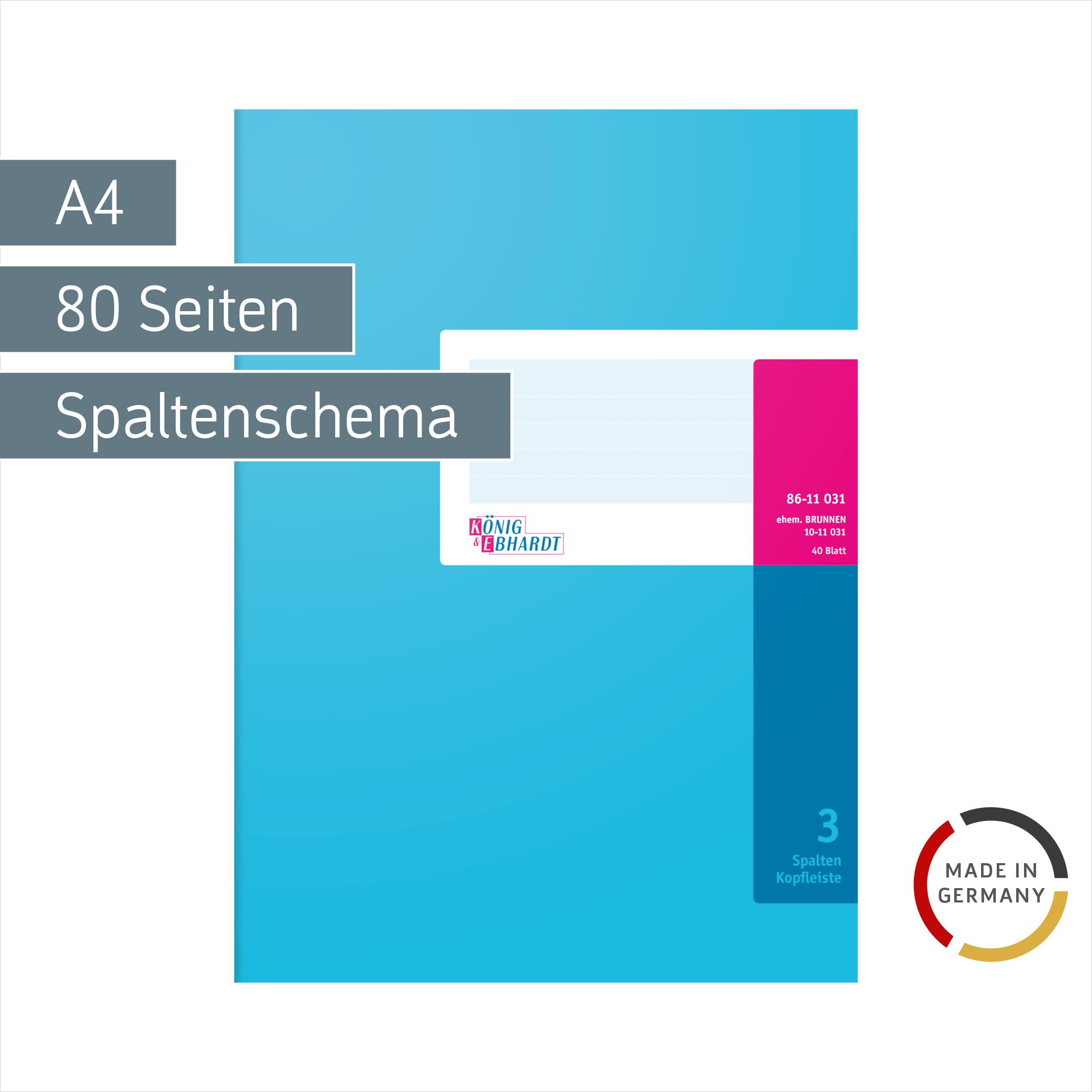 König & Ebhardt König und Ebhardt König & Ebhardt 8611031-7103K40KL Spaltenbuch mit Kopfleiste (A4, 3 Spalten, 40 Blatt) blau