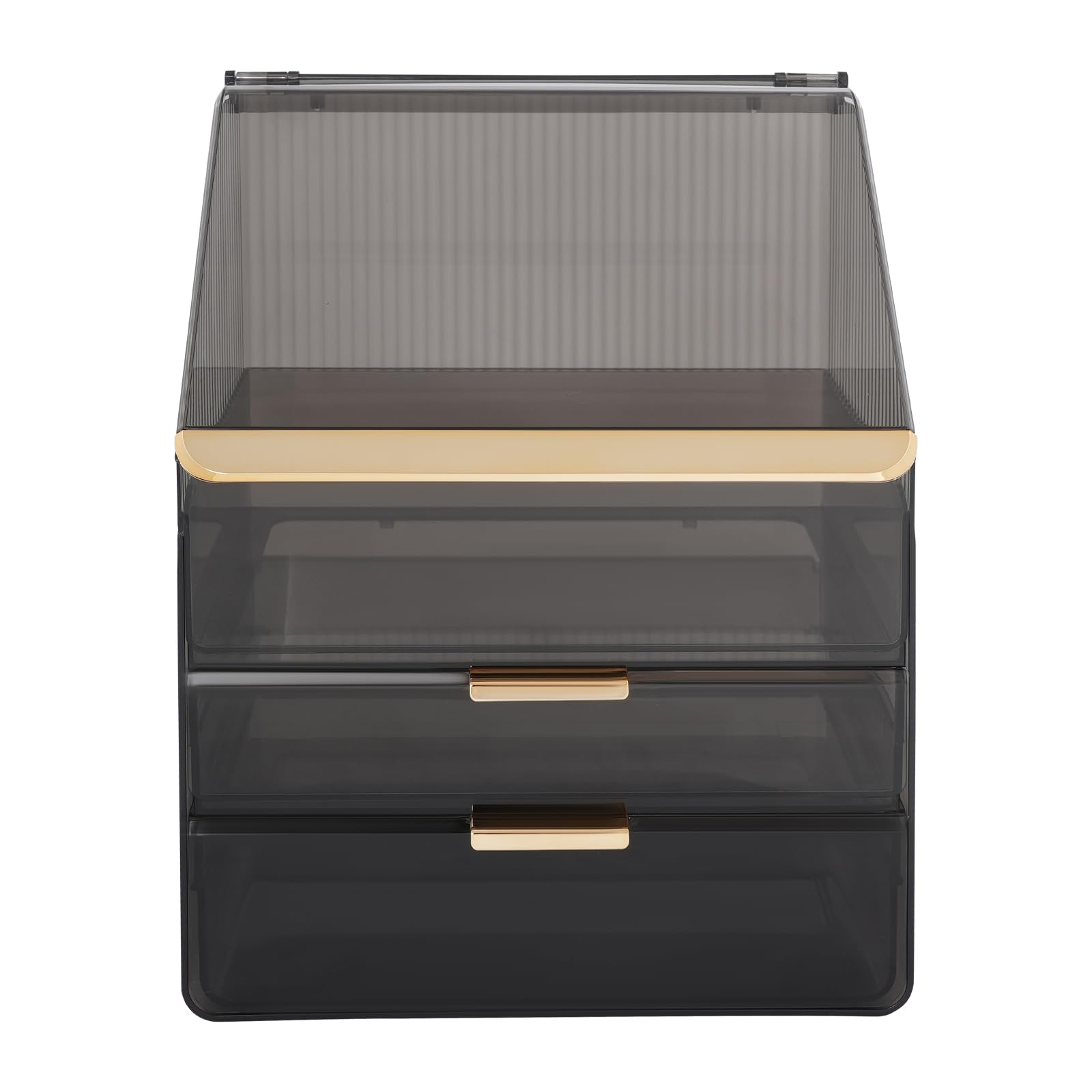 Schminktisch Organizer Make Up Kosmetik Makeup Organizers Schmink Make-up Organizer Schwarz, PET und ABS, Modern, Rechteckig, 2 Schubladen, 3 Ebenen, mit Lippenstifthalter, 30x19x37,2 cm