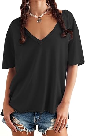 Womens Oversized T Shirts Loose Fit V Neck Short Sleeve Tops Summer Casual Blouse Trendy 2025 Basic Tee