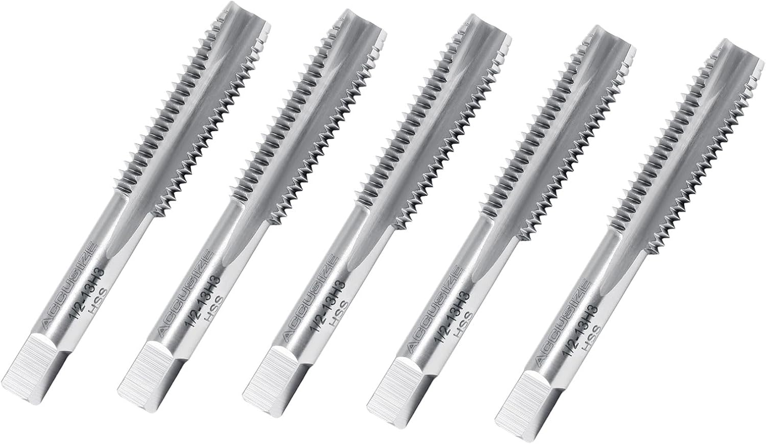 Accusize Industrial Tools 5 Pcs Spt-1/2-13Nc H.S.S. Spiral Point Taps, Ansi Standard Ground, 3 Flute, H3, Spt-1/2-13x5