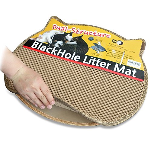 BlackHole Cat Litter Mat - Headshape 23" X 21" (Beige)