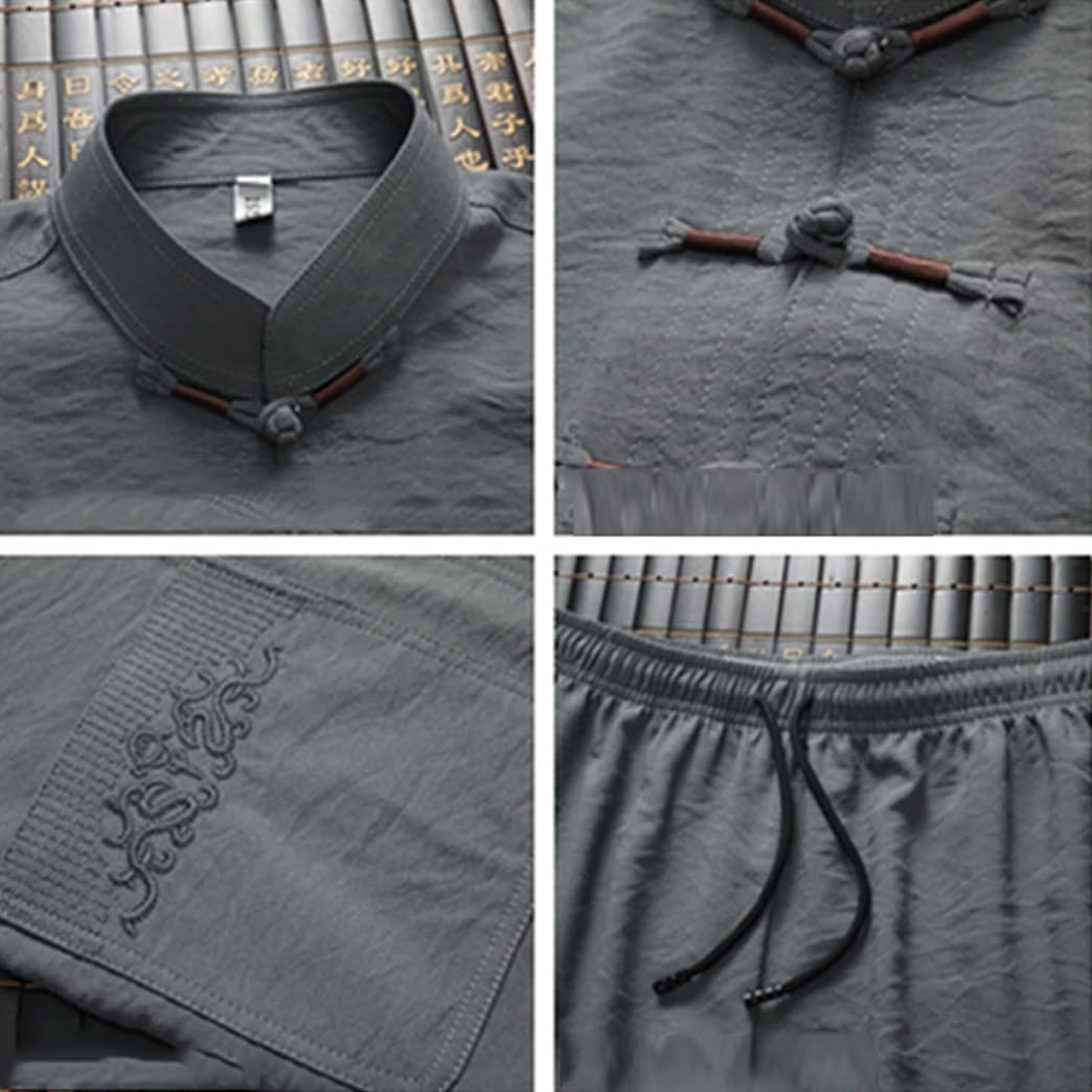 ZHOUXIAO Cotone in Lino Tai Chi Uniforme Uomo Kung Fu Abbigliamento Manica Lunga Abiti Tradizionali Cinesi, Grande Vestito sizetang Giacche di Pantaloni Hanfu Giacca da Arti Green-XXL