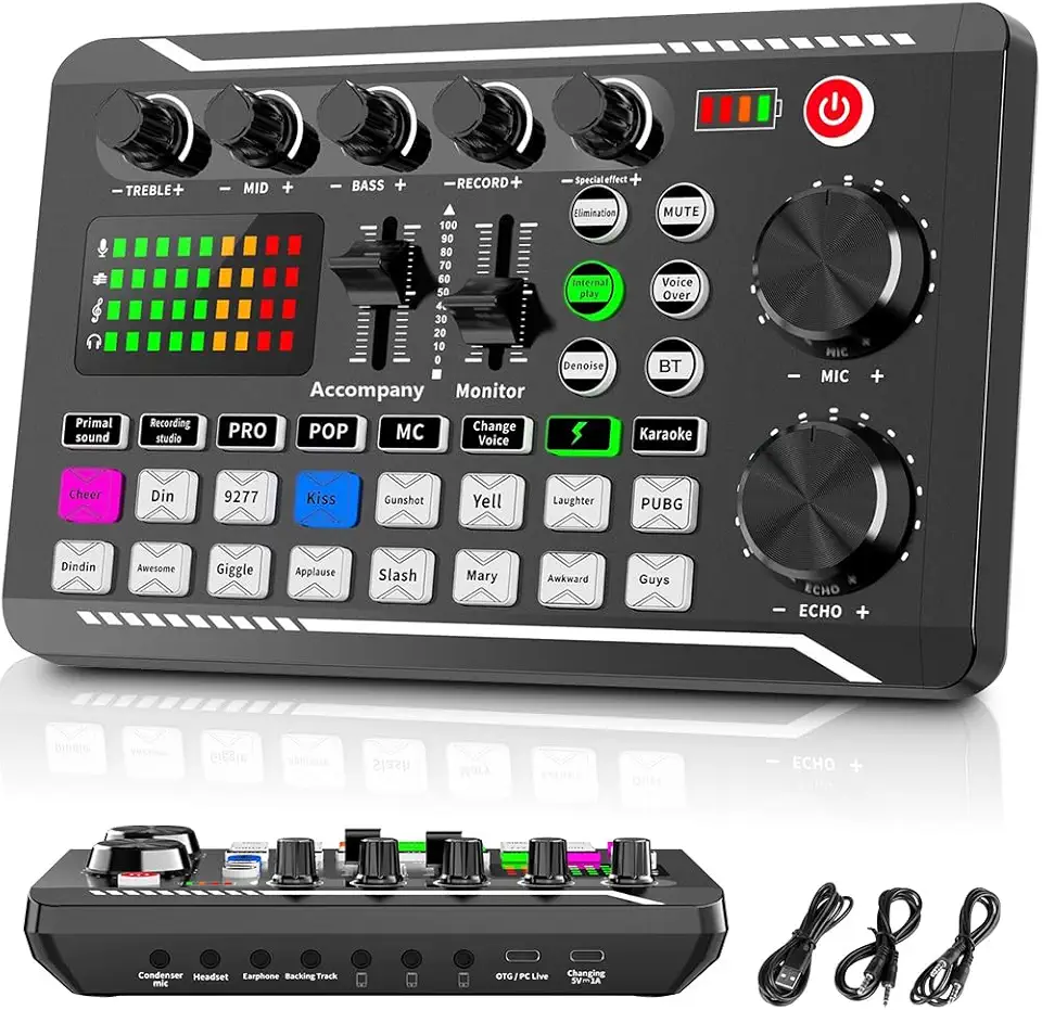 Placa de Som Ao, Mixer de Profissional, Porta USB, Com Cancelamento de Ruído, Existem 16 Efeitos Sonoros, Para Gravação de Podcasts e Transmissão em Direto