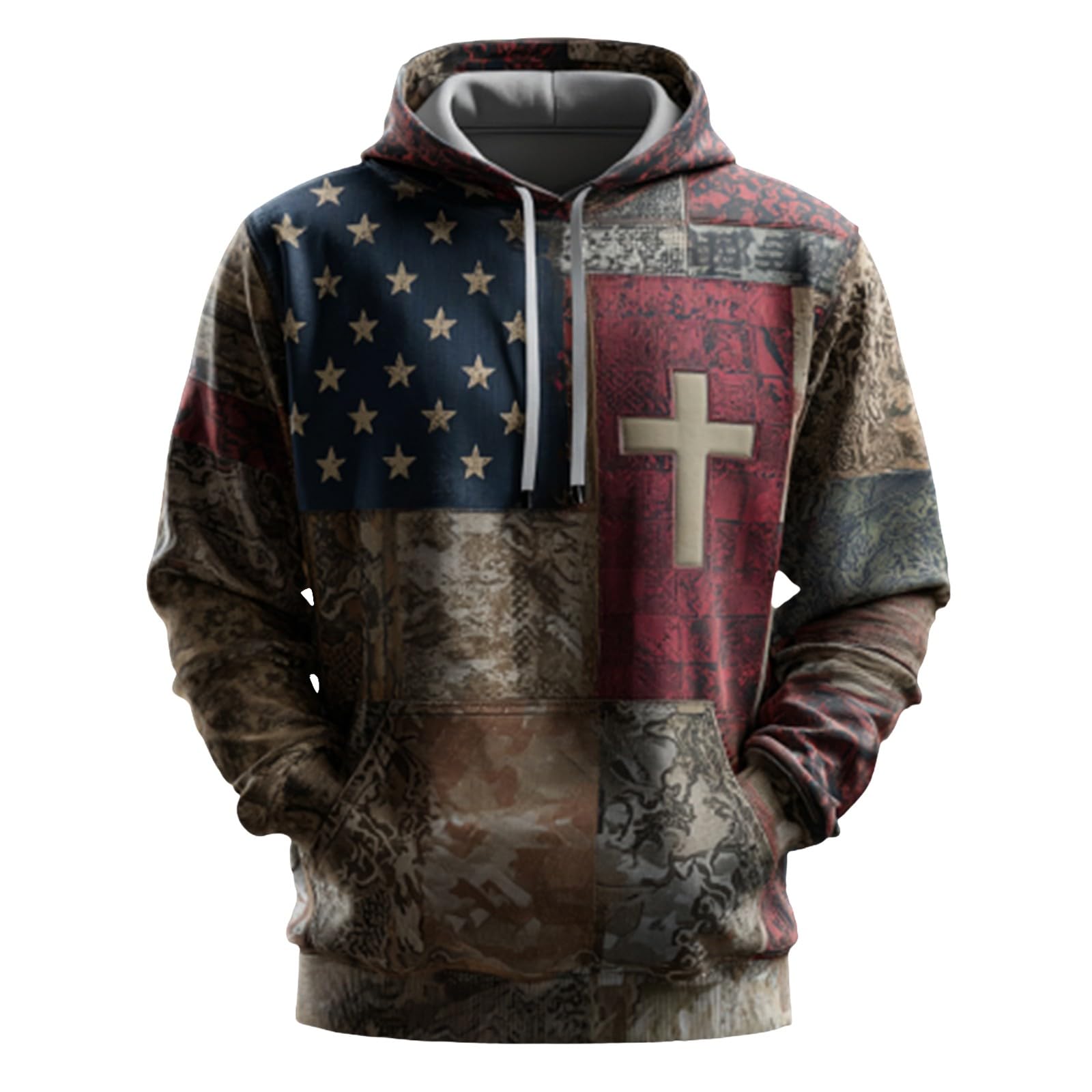 Sudaderas Hombre De Vestir Sudadera Informal con Capucha Y Bandera Estadounidense para Hombre, Manga Larga, Mensaje Adoración A Dios, Estilo Retro, Texto (Dark Blue, XXXL) Mujer
