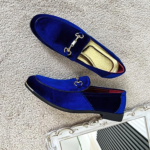 Image of FLQL Men's Luxury Velvet Penny Loafers Shoes Embroidery Suede Dress Loafers Daily Boats Shoes for Party Wedding Prom Size 7-13