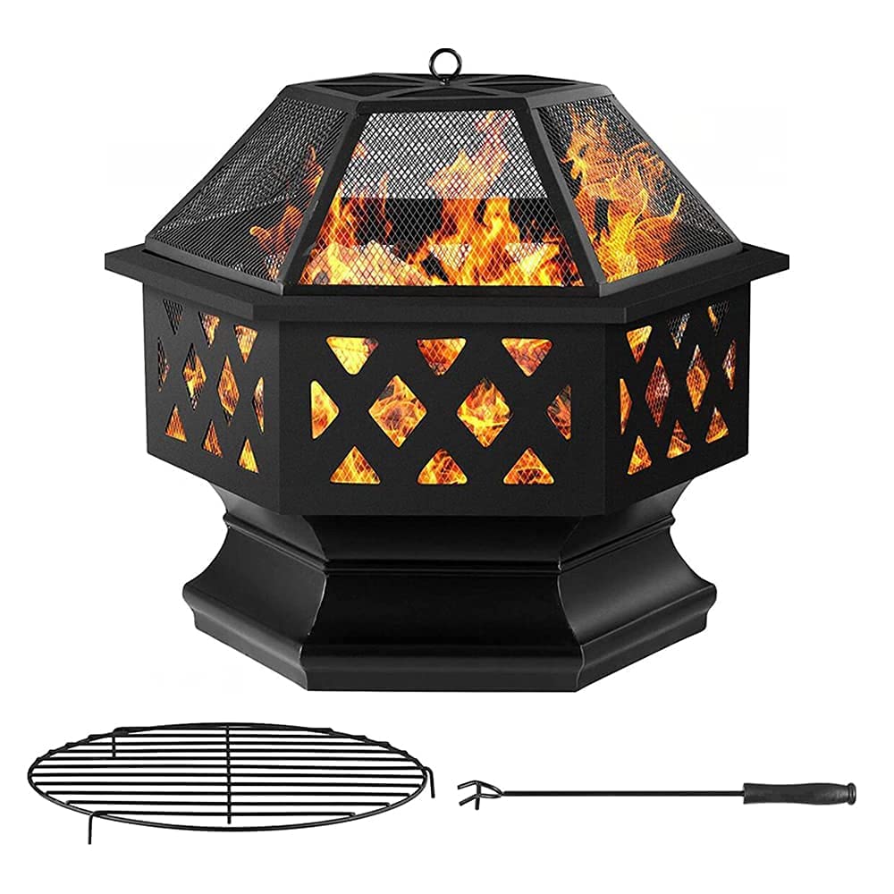 Buy Amagabeli Fire Pit with Mesh Poker Grill BBQ Outdoor 70cm Wood