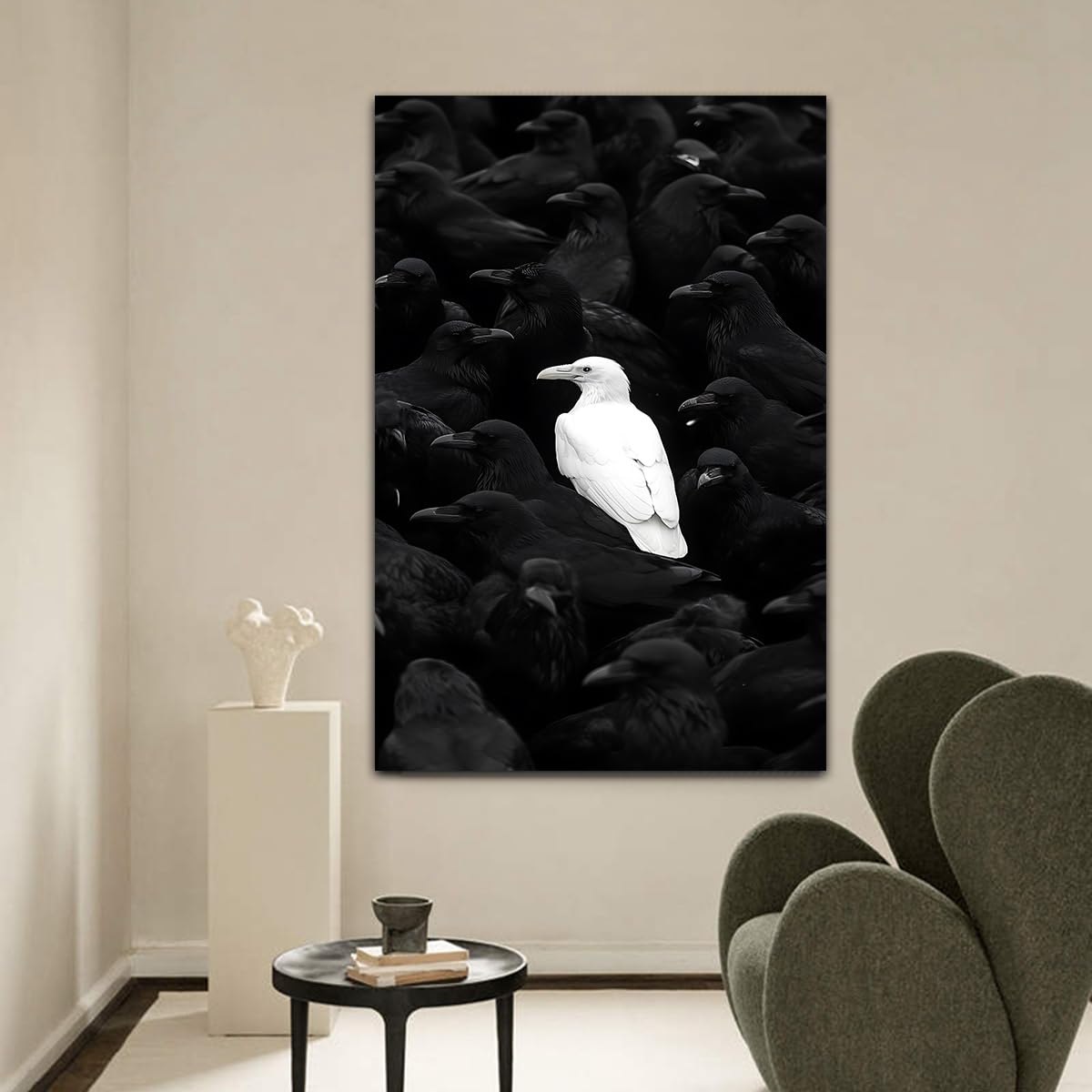 CHERHERART Czarno-biały obraz na płótnie kruk ptaki minimalistyczny obraz ścienny do salonu sypialni domowego biura jadalni 55 x 100 cm struktura wewnętrzna