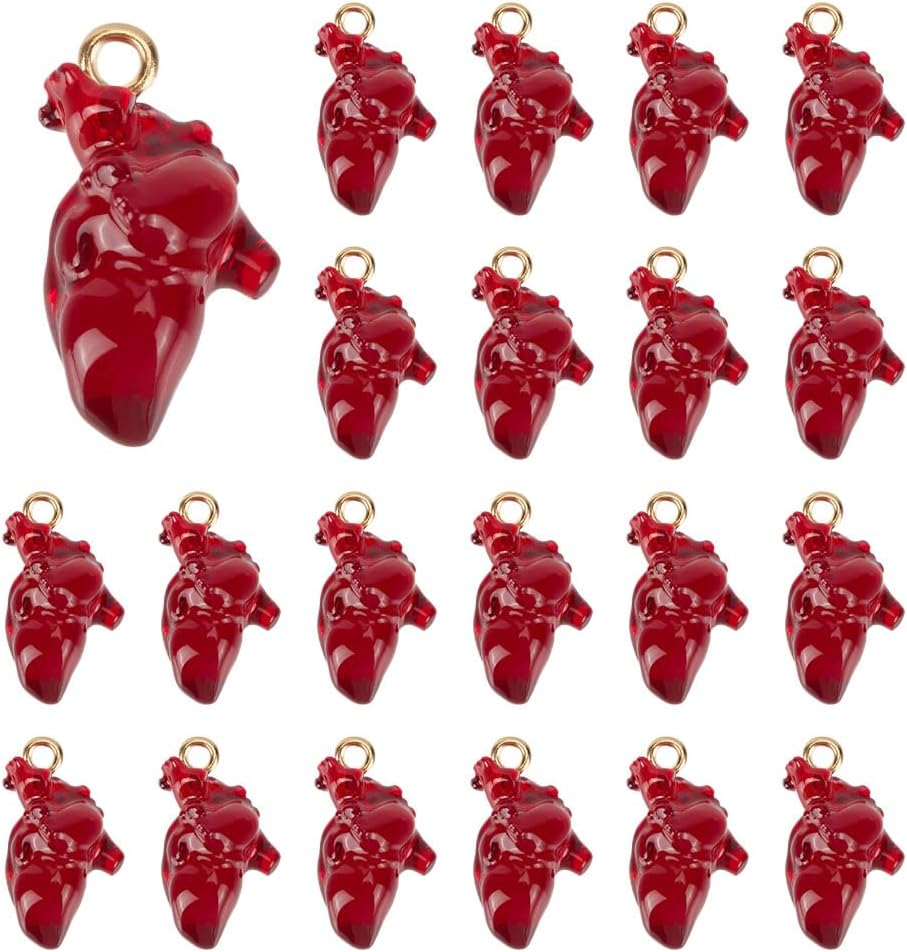 22Pcs Anatomical Heart Charms 3D Human Organ Pendants Hollowen Tibetan Style Human Anatomy Pendants 21x11.5x11mm for Jewelry Making Women DIY Necklaces Earrings Bracelets Crafts