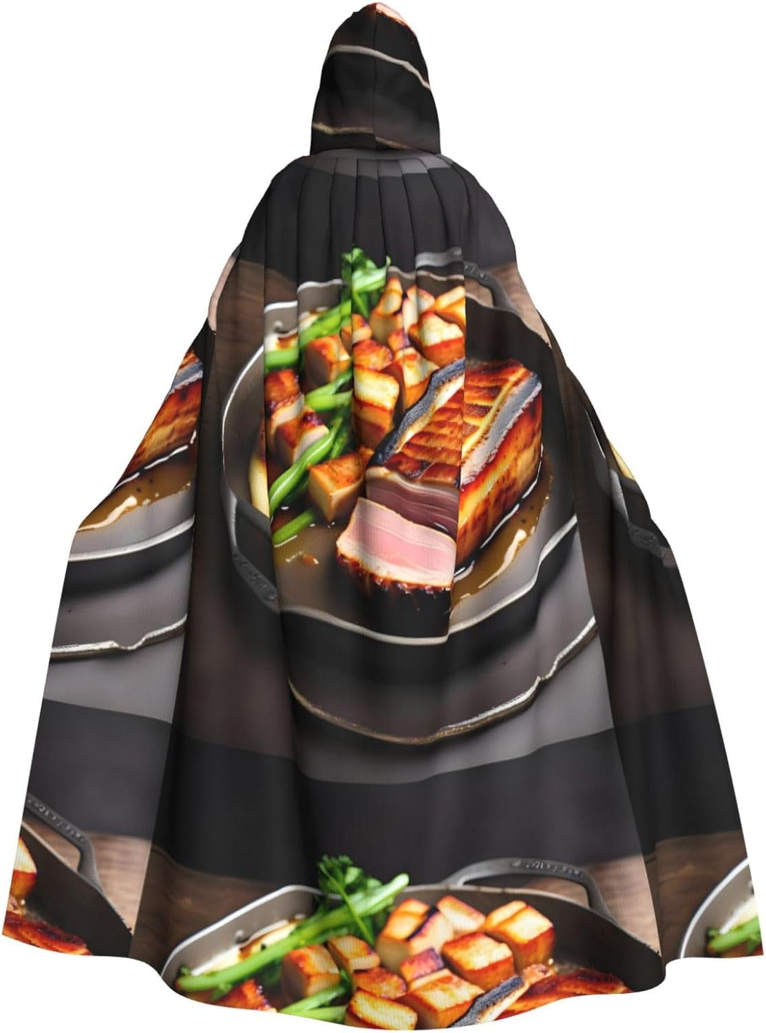 Delicious Grilled Meat Men Women Halloween Role Play Party Decoration Hooded Poncho Black