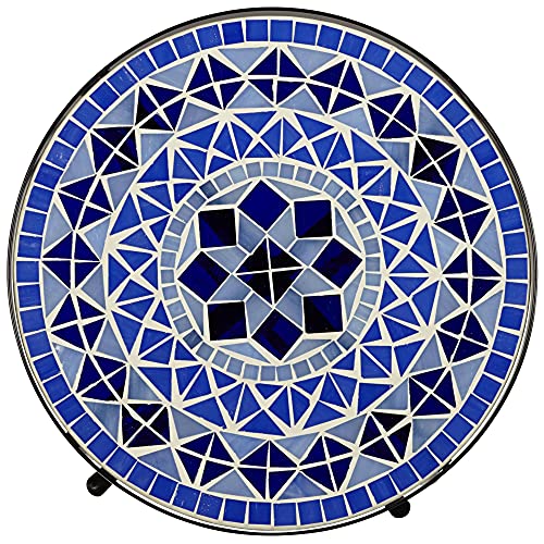 Teal Island Designs Cobalt Modern Black Metal Round Outdoor Accent Side Tables 14" Wide Set Of 2 Light Blue Mosaic Tile Tabletop Gracefully Curved Legs For Spaces Porch Patio Home House Balcony #TOP4