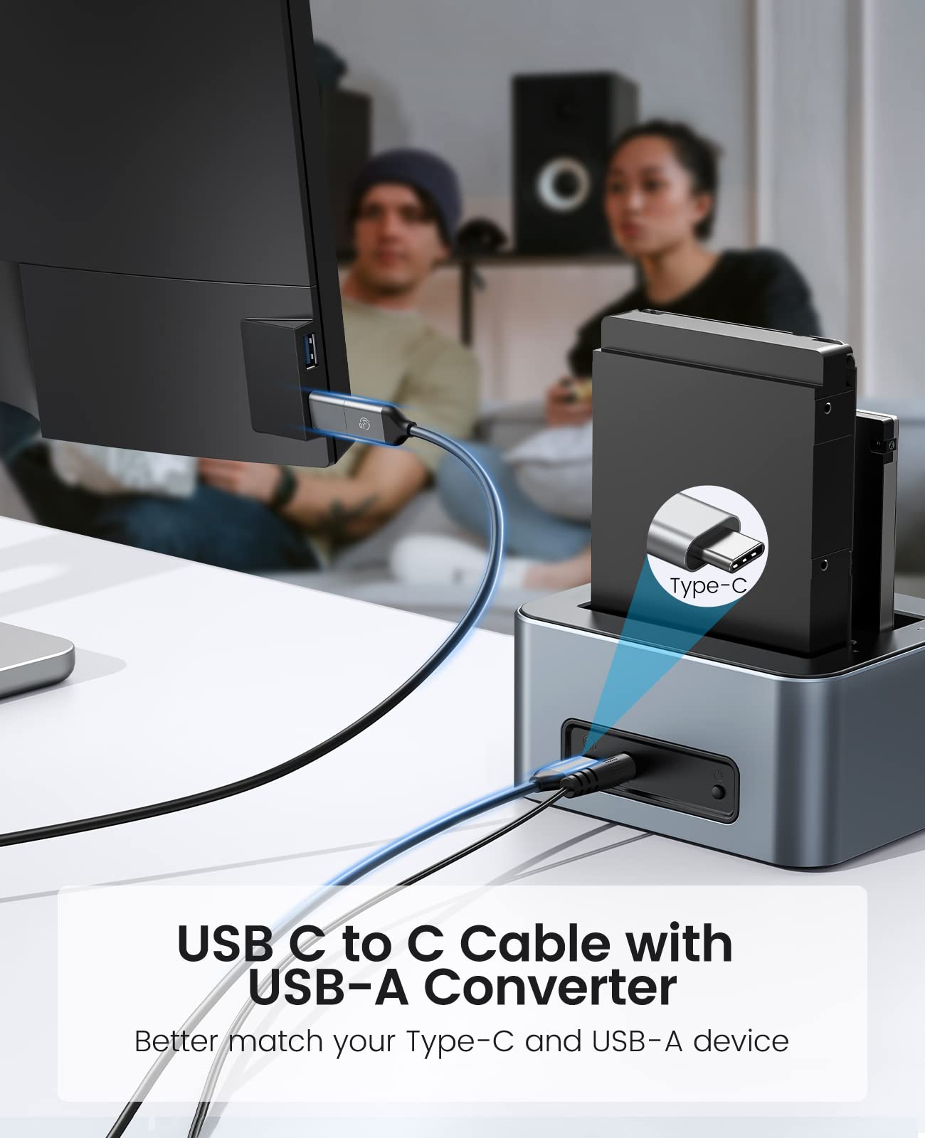 ORICO Station d'accueil double disque dur en aluminium USB 3.2 Gen 2 pour SATA 2,5/3,5" SSD/HDD 2 baies, bloc d'alimentation 12 V 3 A, prend en charge 2 x 18 To, sans outil (6626C3)