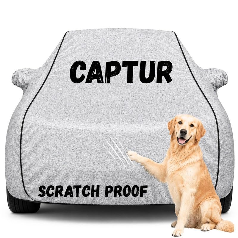 Image of Pure Fabric Silver 100% Waterproof Captur Car Cover | Polyester Car Body Cover for Rain & Sun | UV Protection, Dustproof, Scratch Resistant, Windproof, Heat Resistant, Custom Fit