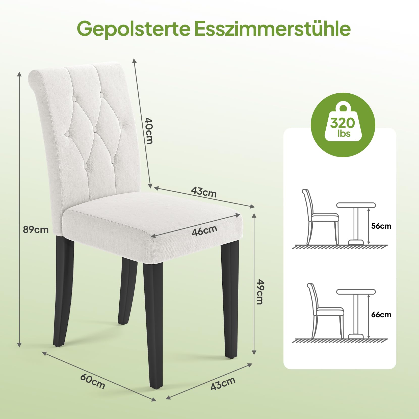 Welzona Esszimmerstühle 2er Set, Esszimmerstühle für Küche und Esszimmer, Küchenstuhl Modern, Stühle für Esszimmer Küche Wohnzimmer Schlafzimmer, Weiß