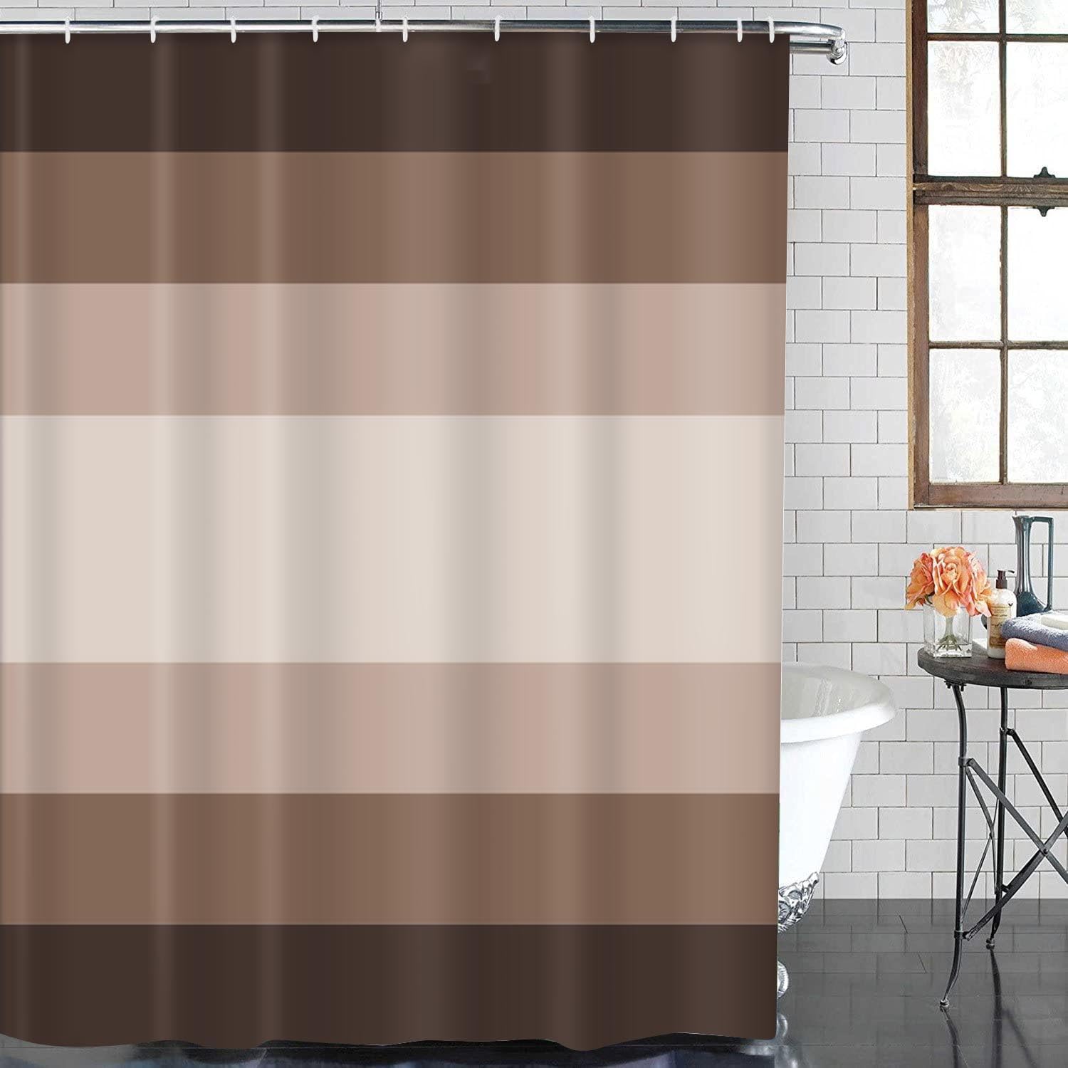 ArtSocket Bathroom Set of 3, Shower Curtain and Bath Rugs Ombre Striped image 3