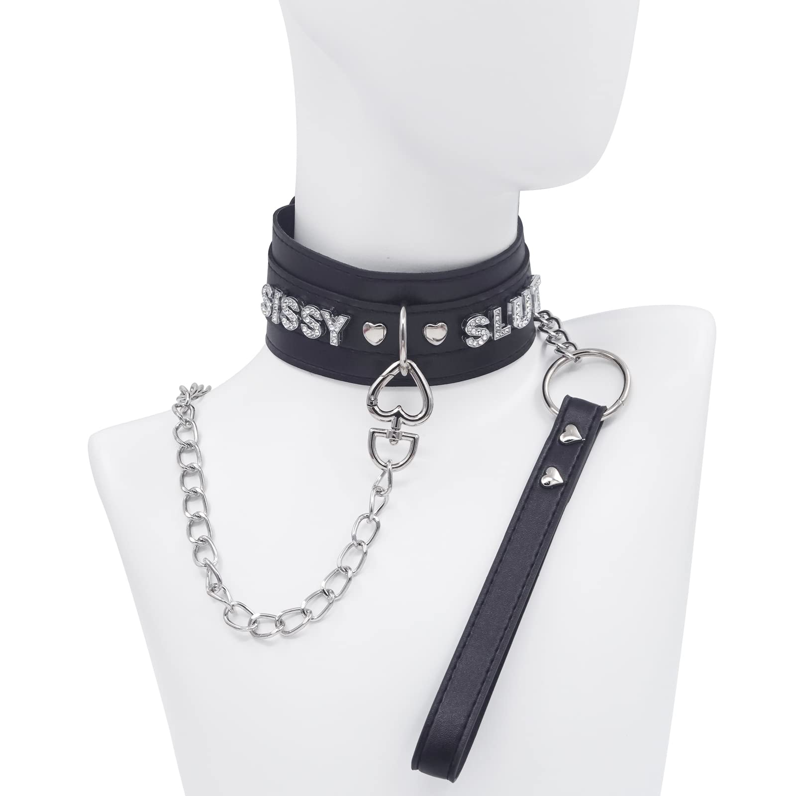 paloli Black Leather Furry Choker Collar for Women: SISSY