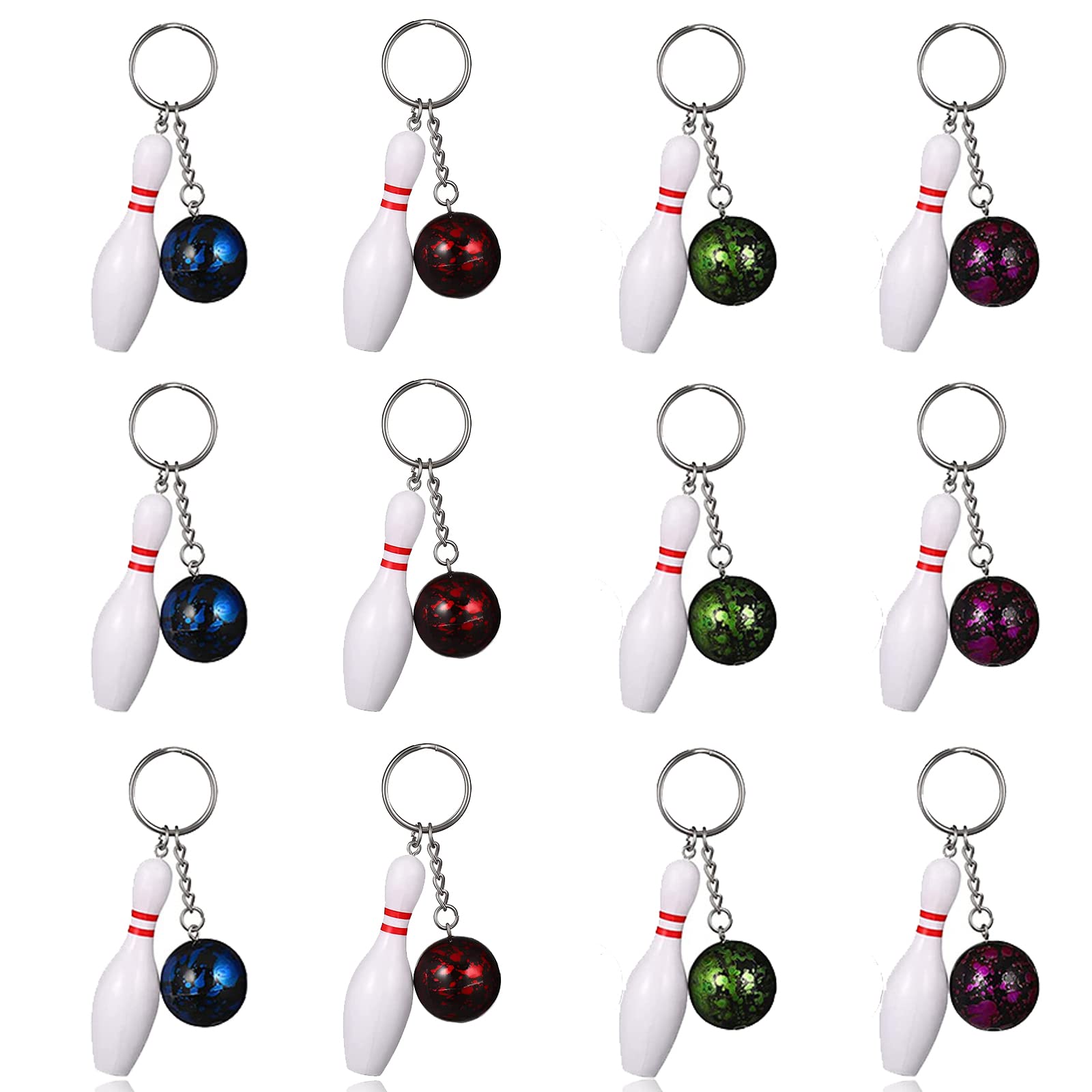 ZeroNine Bowling Pin Keychains, 12Pcs, Colorful Mini Bowling Key Rings, Sport Style, Perfect for Gifts & Parties