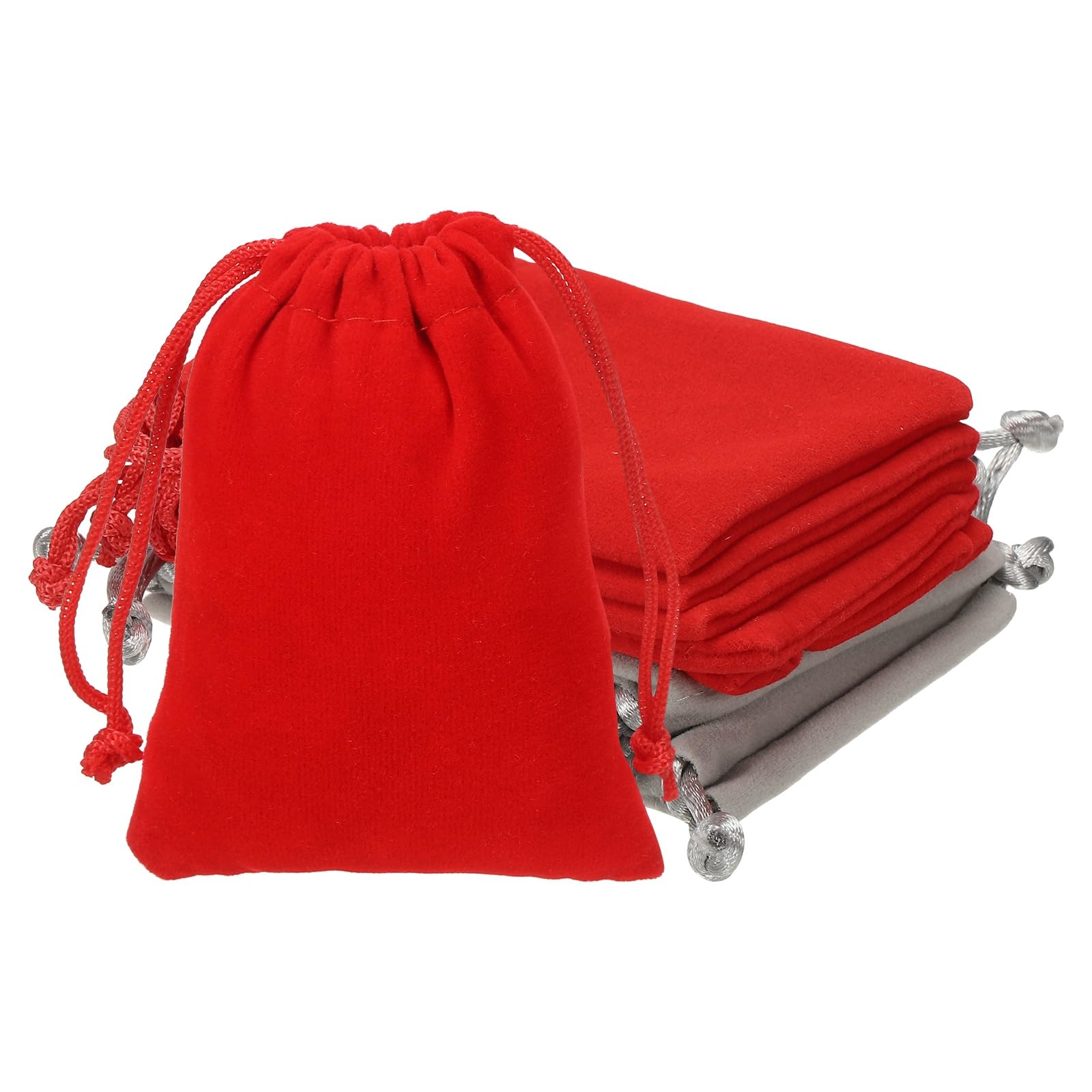 YELARXI Velvet Jewelry Bags with Drawstrings, Velvet Earring Gift Bags Wedding Favor Pouch 3 x 4 Inch Fit for Candy Christmas Party Graduation Birthday Easter - (10 Pack, Red/Silver)