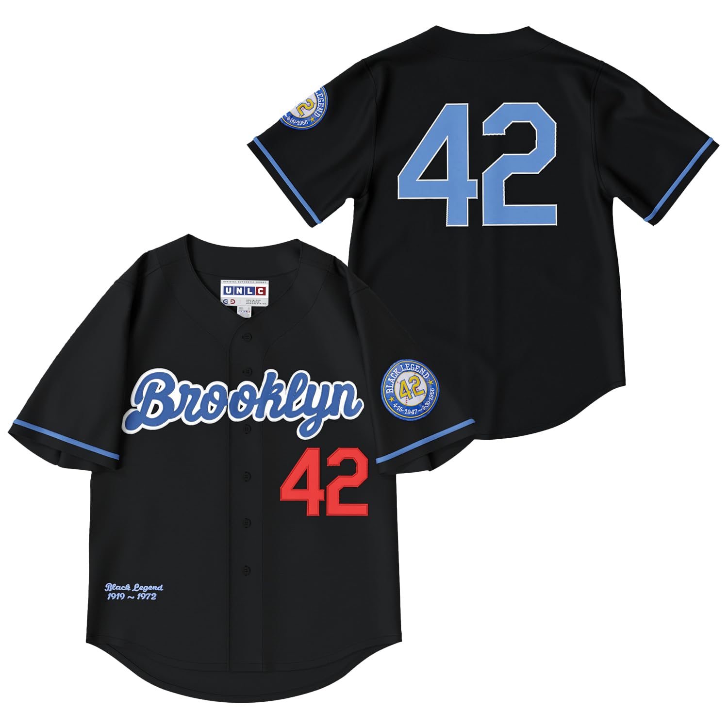 UNLC Men's Black Legend #42 Button Down Jersey 90s Hip Hop Baseball Jersey Stitched