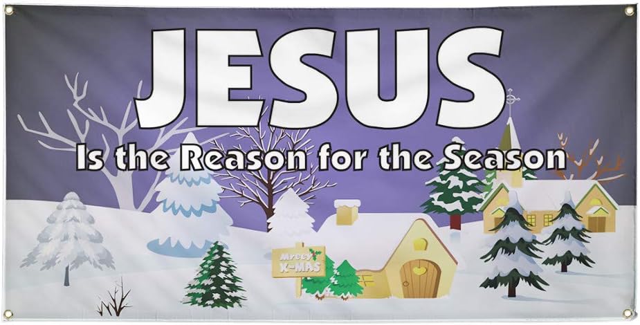 Vinyl Banner Multiple Sizes Jesus Is The Reason for Season A Lifestyle Outdoor Weatherproof Industrial Yard Signs White 4 Grommets 16x40Inches