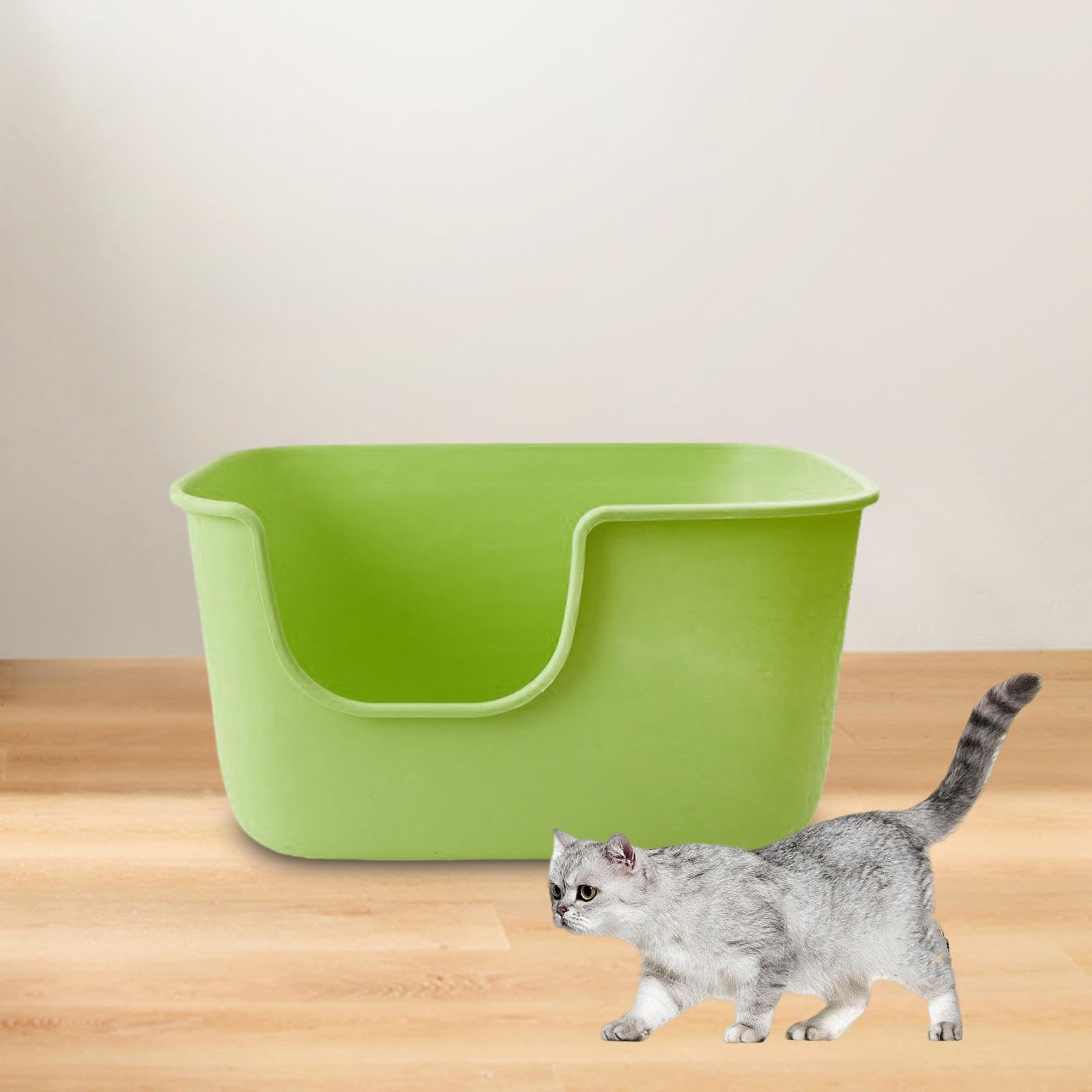 bandeja de arena para gatos, bandeja de arena abierta, ollas para gatito, suministros para mascotas, jaula antisalpicaduras, gran cuenca para conejos (Green)