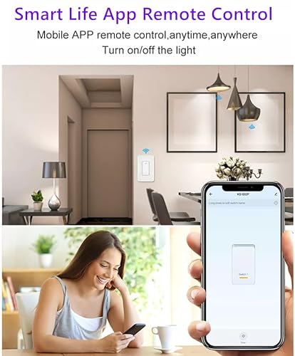 Miniatura 4 de Interruptor de luz de pared inteligente Wi-Fi de 3 vías, funciona con Tienda Alexa Google Assistant, función de temporizador, no requiere