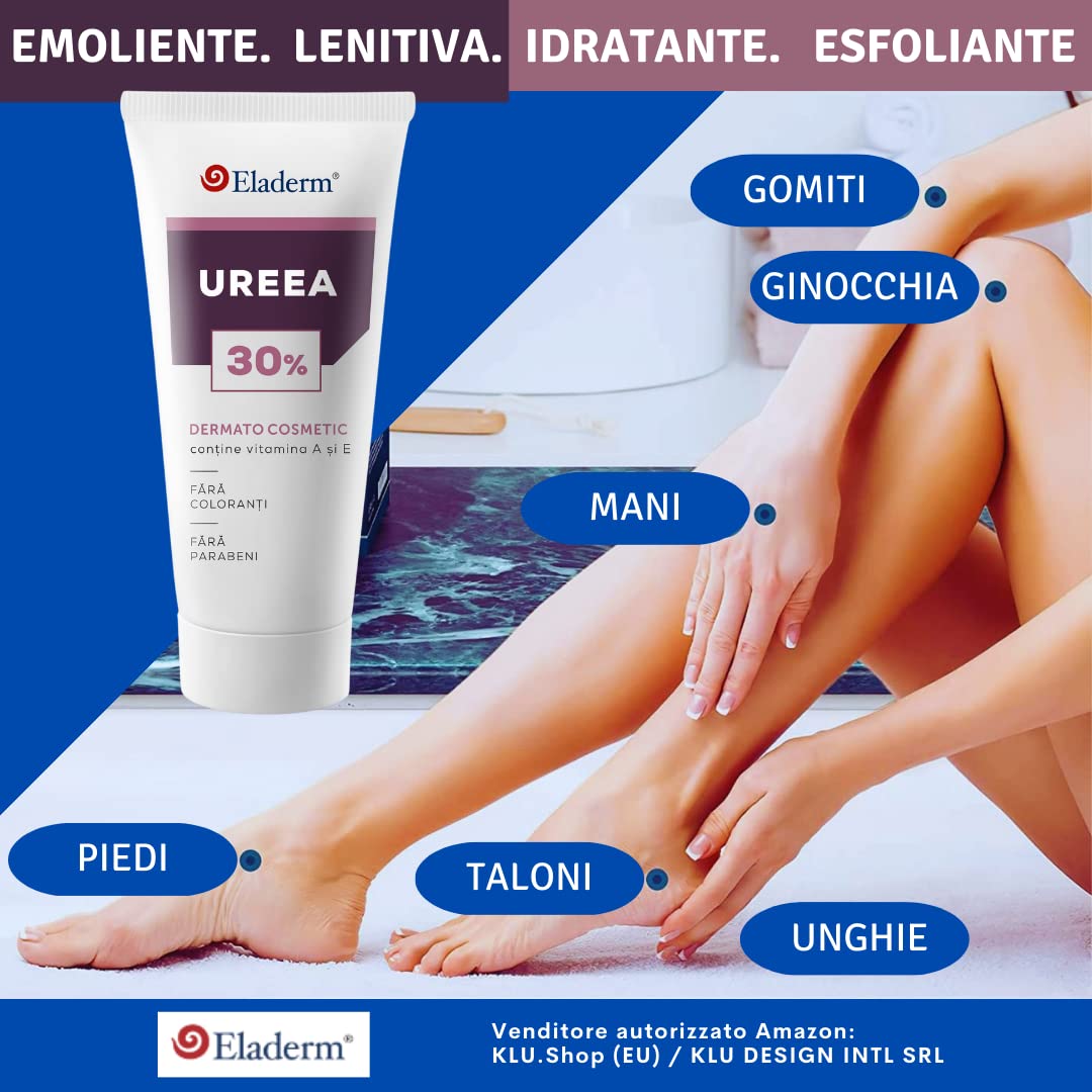 Crema Urea 30%, 100ml, Eczemi, Cheratosi, Psoriasi, Eruzioni Cutanee, Dermatite, Prurito, Piedi Secchi, Talloni Screpolati, Calli, Duroni | Idratazione Profonda | Vitamin A, E, Burro di karitè