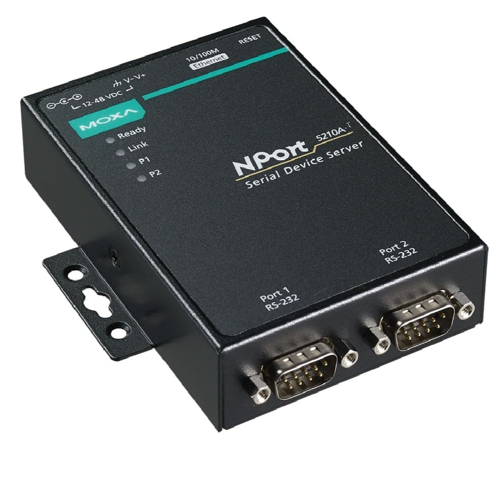 Moxa NPort 5210A-T - 2-Port RS-232 Device Server, 1.5 kV (Built-in) Magnetic Isolation Protection, Wide Range -40 to 75°C (Please Purchase Power Supply Separately - PWR-12150-USJP-SA-T)