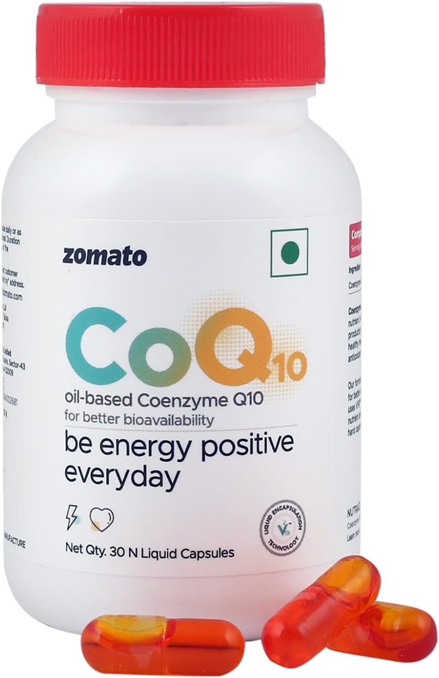 Zomato CoQ10 with 100 mg Coenzyme Q10 | High Absorption & Oil Based Formula with VFill Technology | Supports Heart Health & Energy - 30 Veg Capsules