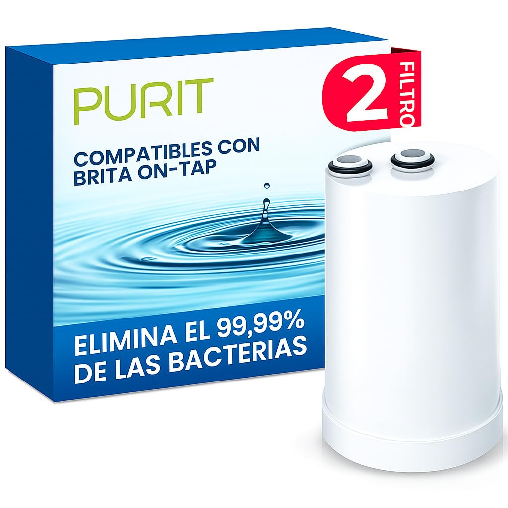 PURIT Filtros compatibles Brita On Tap (600 l/4 meses) Cartucho para Brita V-MF Reduce: cloro, PFAS, 99,99% de bacterias (2 unidades)