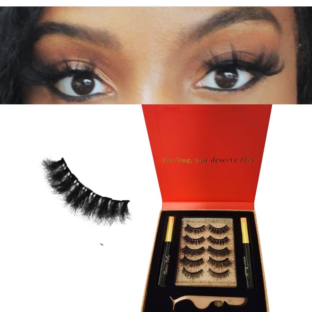 Spicy Lola 7D Fluffy Magnetic Mink eyelashes Kit - Faux mink eyelashes vegan with D curl lash strips false Eyelashes with Magnetic Eyeliner