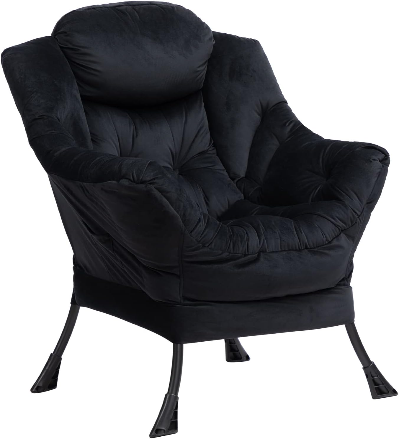 Lazy Chair with Armrest and Side Pocket, Comfy Accent Lounge Chair,Leisure Sofa Armchair for Living Room, Bedroom, Dorm, or Small Spaces, Oversized Reading Sofa Chair,Velvet Black